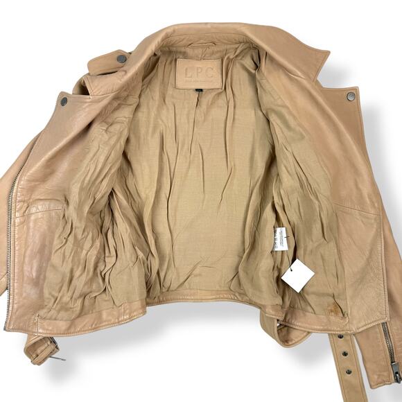 L.P.C Linea Pelle Collection tan lamb leather motorcycle jacket fitted - Picture 7 of 16